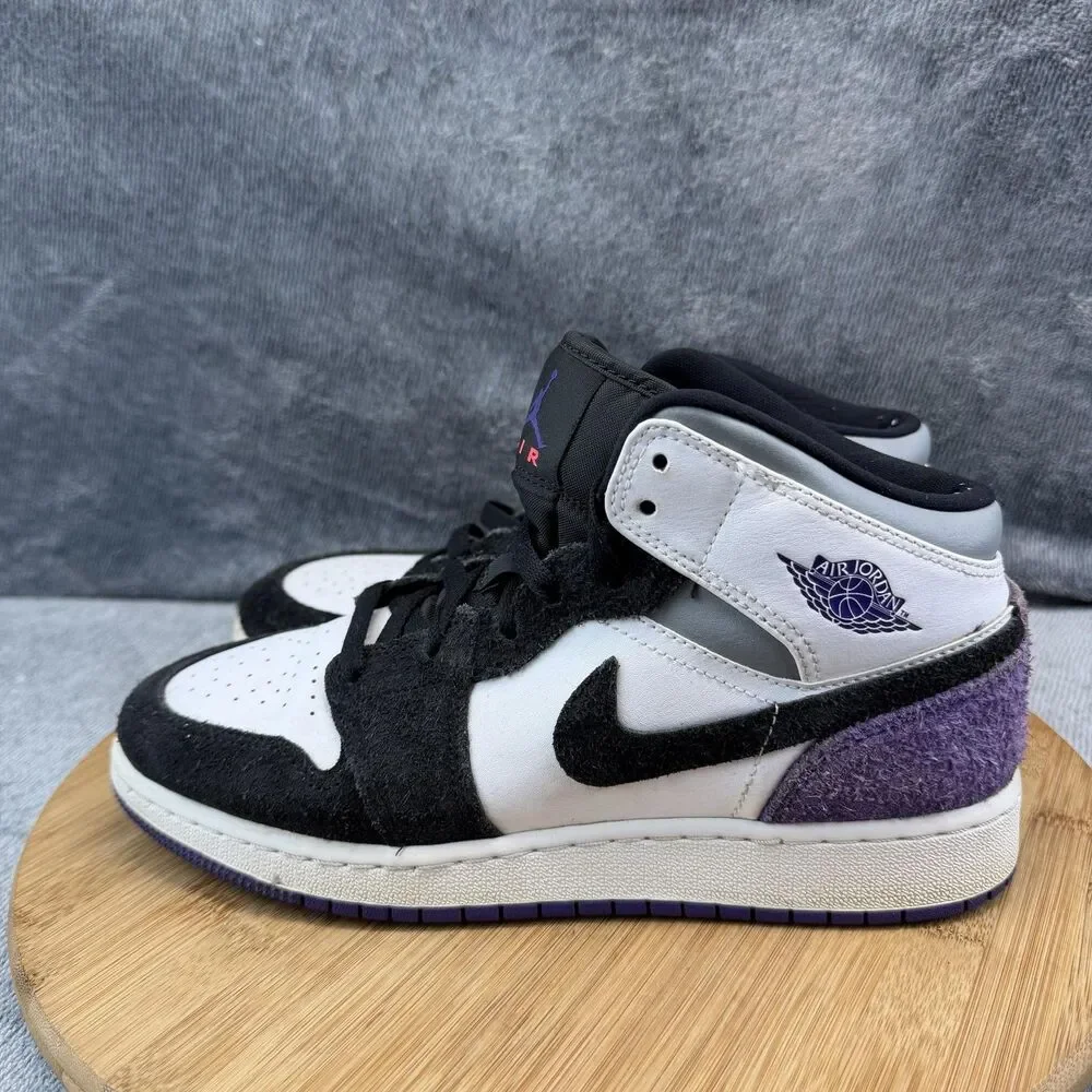 Jordan Air Jordan 1 Mid SE Shoes Boys Size 6.5Y Black Purple Sneakers BQ6931-105